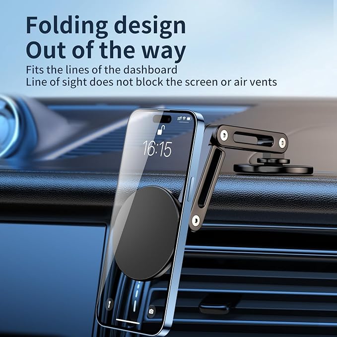 Car Phone Holder, Aluminum Alloy Car Phone Mount with Magnetic Suction, 360degree Rotation, Stable Phone Stand for Tesla Model 3/Y Accessories, Cell Phone Holder Car Suitable for All Phone (1 piece)