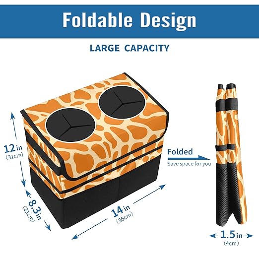 Car Trash Can Orange Giraffe Print Large Storage Garbage Can with Lid Hanging for Back Seat Leakproof Automotive Vehicle Trash Bin