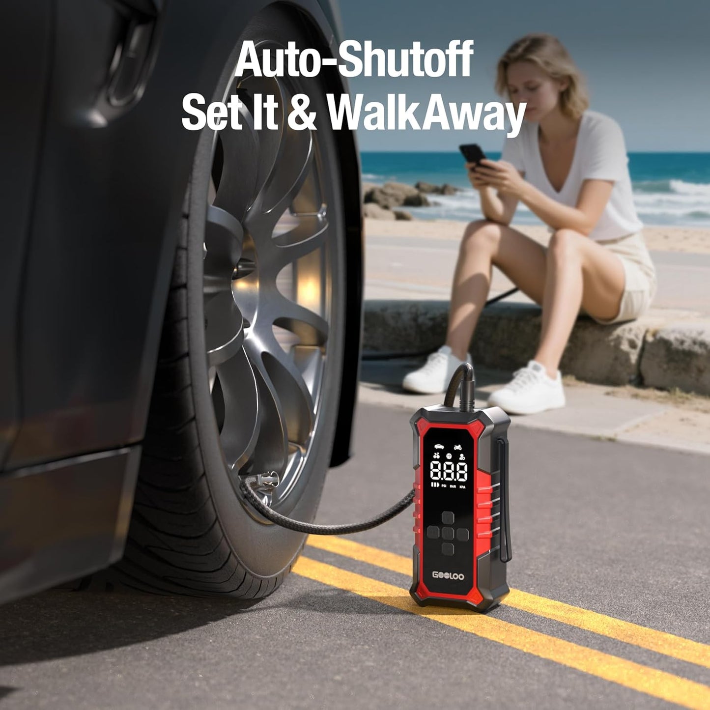 GOOLOO A6 Gear Tire Inflator Portable Air Compressor, 160 PSI Cordless Tire Inflator with Digital Pressure Gauge ＆LED Light, Air Pump for Car Tires, Bike, Motorcycle, Balls