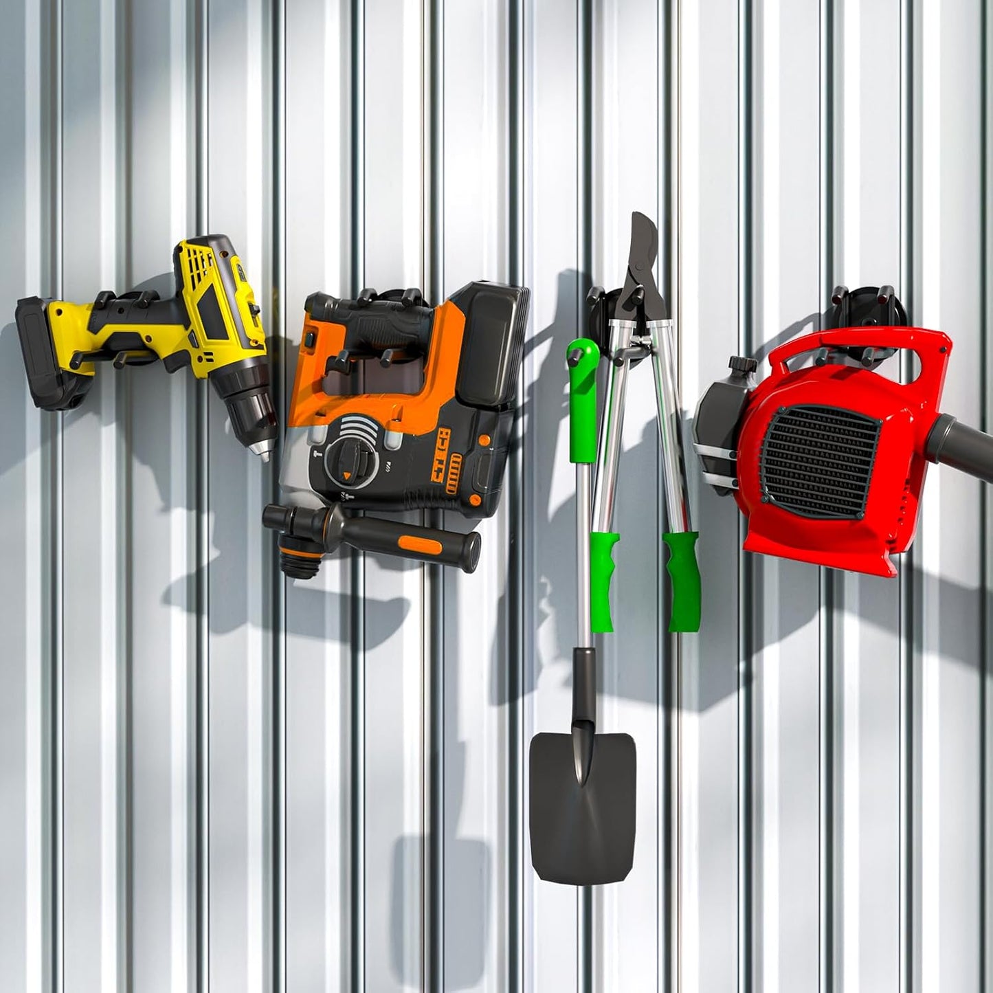 Strong Magnetic Hooks Heavy Duty - 4 Pack Rare Earth Magnets for Garage Utility Storage 20lb Hold | Hang Ladder, Power Tools, Toolbox, Shovel, Broom, Extension Cord (E-Blackpro 4)