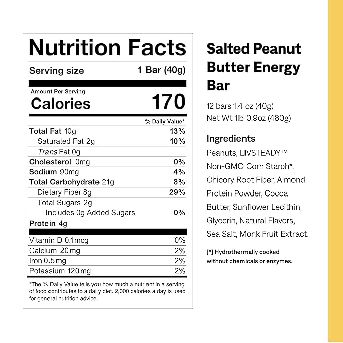 UCAN Energy Bars | Low Sugar, Low Calories | Gut Friendly, Caffeine-Free, Vegan, Non-GMO, No Soy, Keto Friendly | Running, Cycling, Fitness, Pre & Post Workout | Salted Peanut Butter 12 Count