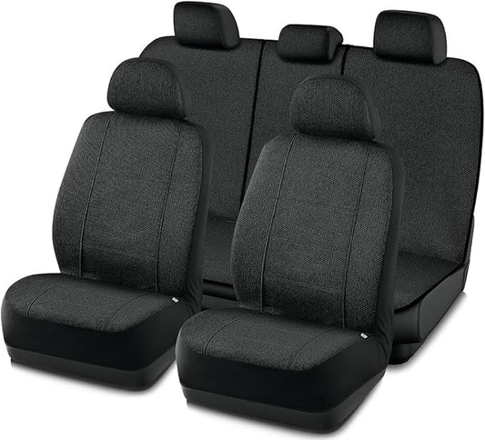 Road Comforts Car Seat Covers Full Set, Front and Split Rear Bench Seat Cover for Car, Universal Cloth Seat Protectors for SUV, Sedan, Van, Automotive Interior Covers Set, Airbag Compatible, Black