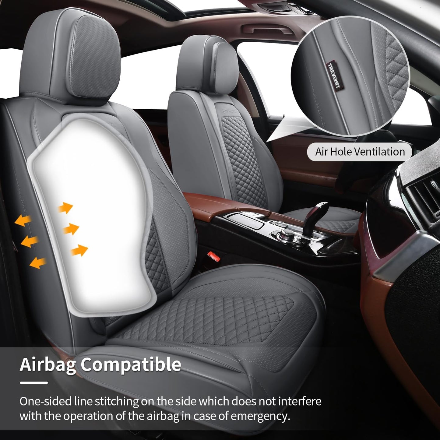 Car Seat Covers Full Set Leather Seat Covers Automotive Seat Covers Universal Car Seat Cover for Most Cars Gray