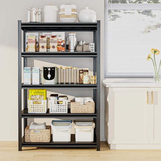 5 Tier Metal Shelving Unit, 72" H x 35.5" W Adjustable Storage Shelves, Heavy Duty Garage Shelves for Warehouse, Basement, Kitchen, Pantry, Living Room, 2500LBS, Black, 15.75" D