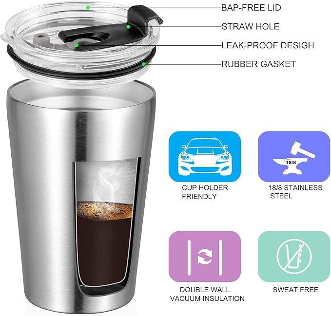 VEGOND 12oz Tumbler Stainless Steel Tumbler bulk Vacuum Insulated Double Wall Travel Tumbler with Lid and Straw Reusable Tumbler, Stainless 12 Pack