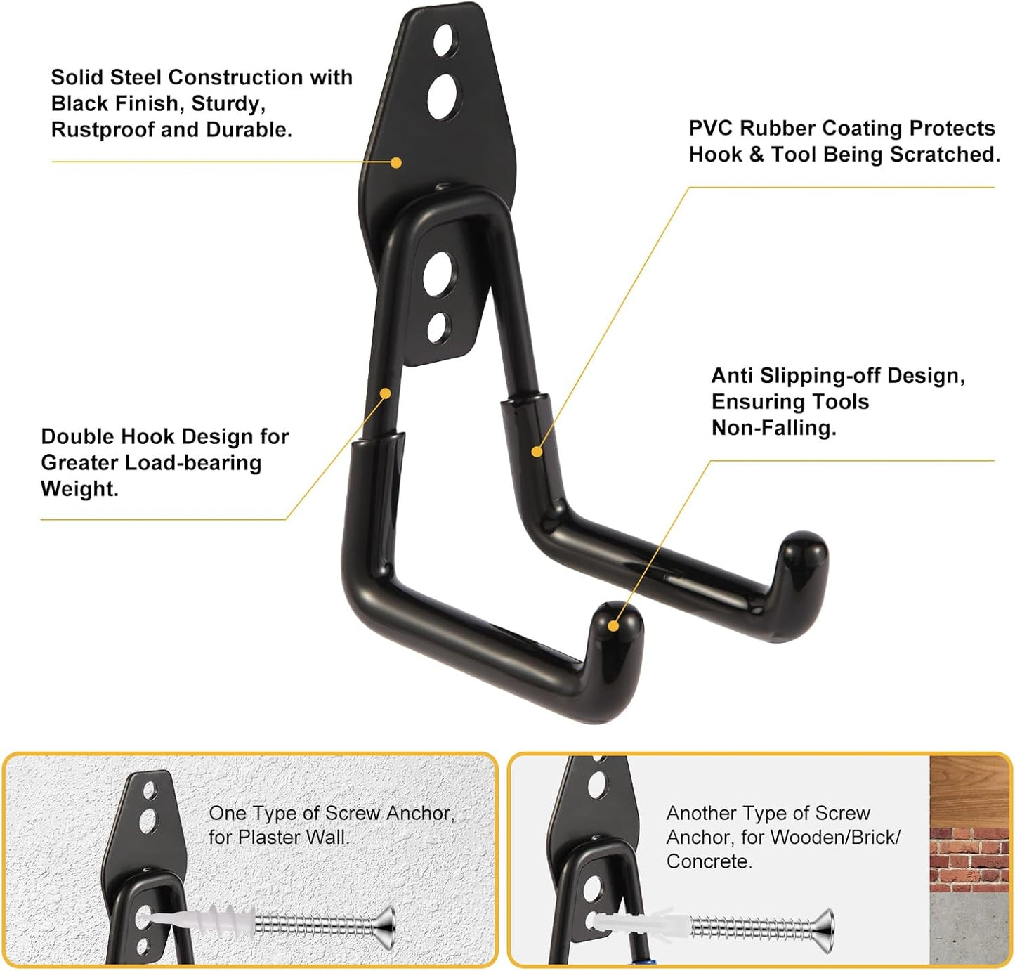 Steel Garage Hooks Wall Tool Organizer, 12 Pack Garage Storage Hook Heavy Duty Utility Storage Hangers Black for Ladders, Ropes, Garden Tools