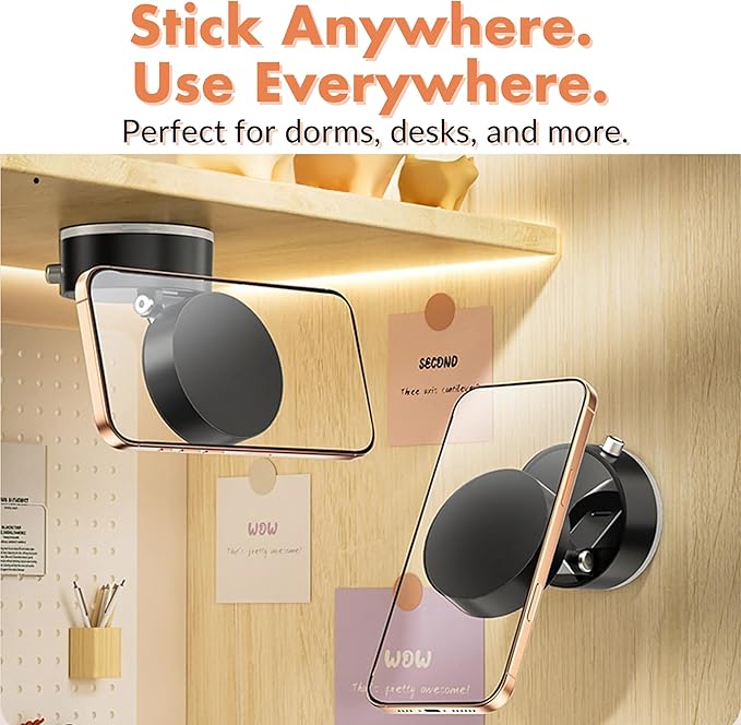 Vacuum Suction Magnetic Phone Holder 360°, Magnetic Car Phone Holder, Cell Phone Car Mount and Holders for Car/Gym/Mirrors/Smooth Surface, Compatible for Magsafe iPhone 12/13/14/15/16/17