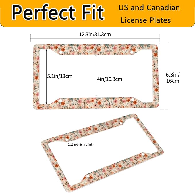 License Plate Frame 2 Pack Front Rear Aluminum Metal Rust-Proof Universal Car Tag Frames Holder with 4 Holes Car Decor Accessory with Screws for Men Women - Boho Pigeon Flowers