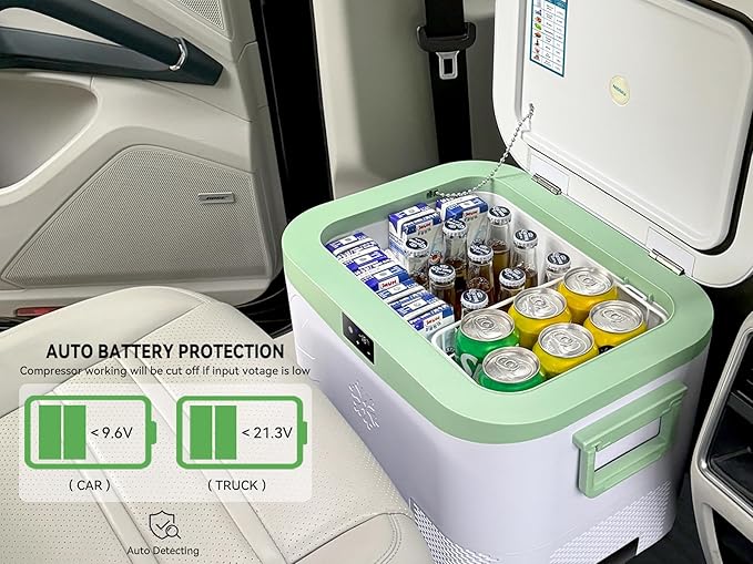 Car Refrigerator, Portable 12V Fridge 19 Qt (18 L) 12 Volt Freezer Compressor Cooler 12V/24V DC 110～240 V AC for Truck Van RV Camper SUV and Home Use -18℃~+15℃