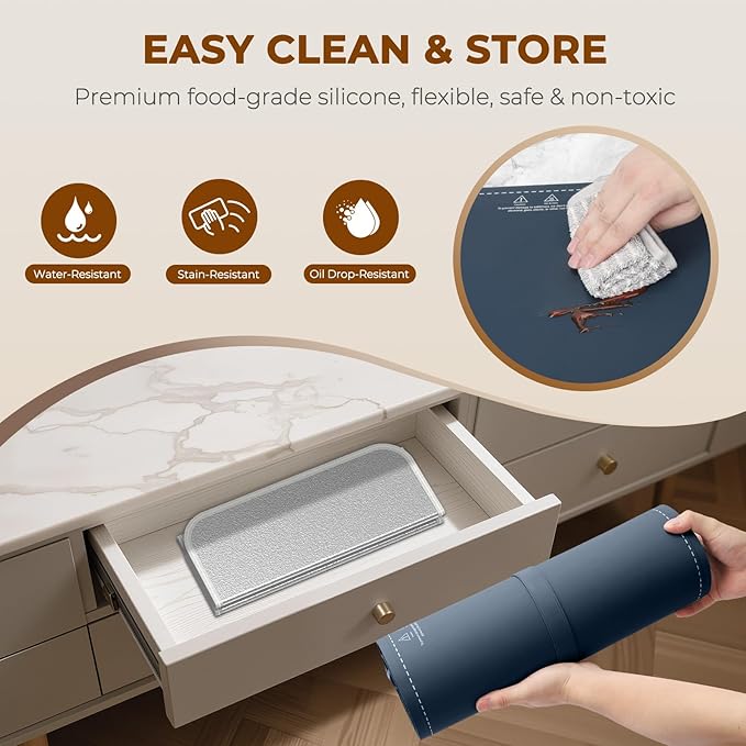 Homelove Food Warming Mat for Parties Buffet - Full Surface Fast Heating Electric Warming Tray with 7 Temp-Settings & 8H Timer, Portable Roll Up Food Warmer with Heat Insulation Pad XL-Navy