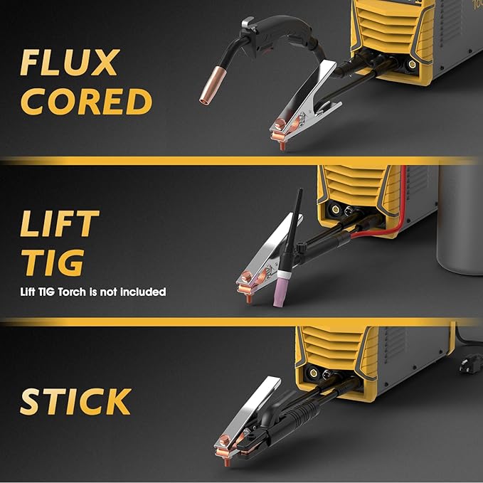 TOOLIOM 135A Gasless Flux Core MIG Welder 110V MIG Welder Flux MIG/Lift TIG/Stick 3 in 1 Welding Machine IGBT DC Inverter with LCD Display