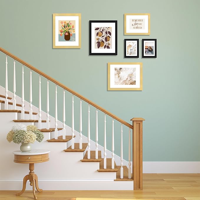 8x10 Picture Frame Set of 4, High Definition Real Glass, Display Pictures 5x7 with Mat or 8x10 Without Mat, Gallery Wall Hanging or Tabletop Photo Frames, Gold
