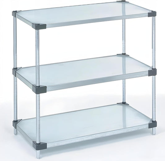 Omega 3-Tier Solid Galvanized Shelves, 21" Deep x 36" Wide x 34" HighHeavy Duty Storage Rack, Shelving Unit, NSF Certified, Ideal for Kitchen Garage Office Restaurant Warehouse 800-lb Capacity