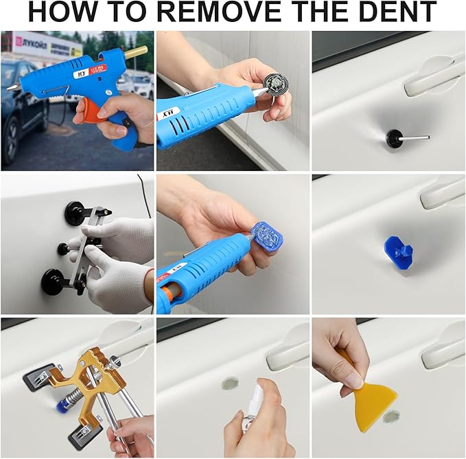 Dent Puller Hail Remover Kits,129pc Professional Car Paintless Dent Removal Tools,Slide Hammer 2 in 1 T-Bar, Adjustable Dent Lifter,Bridge Puller for Auto Body SUV Dings Damage DIY Removal
