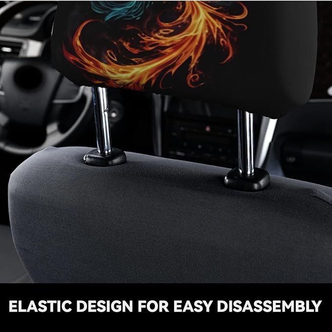 Dujiea 2 Pack Fire Animal Pheonix Print Car Headrest Covers, Universal Soft Car Seat Head Rest Cover Protector, Vehicle Accessories Fabric Headrest Cover for Cars Vans Trucks