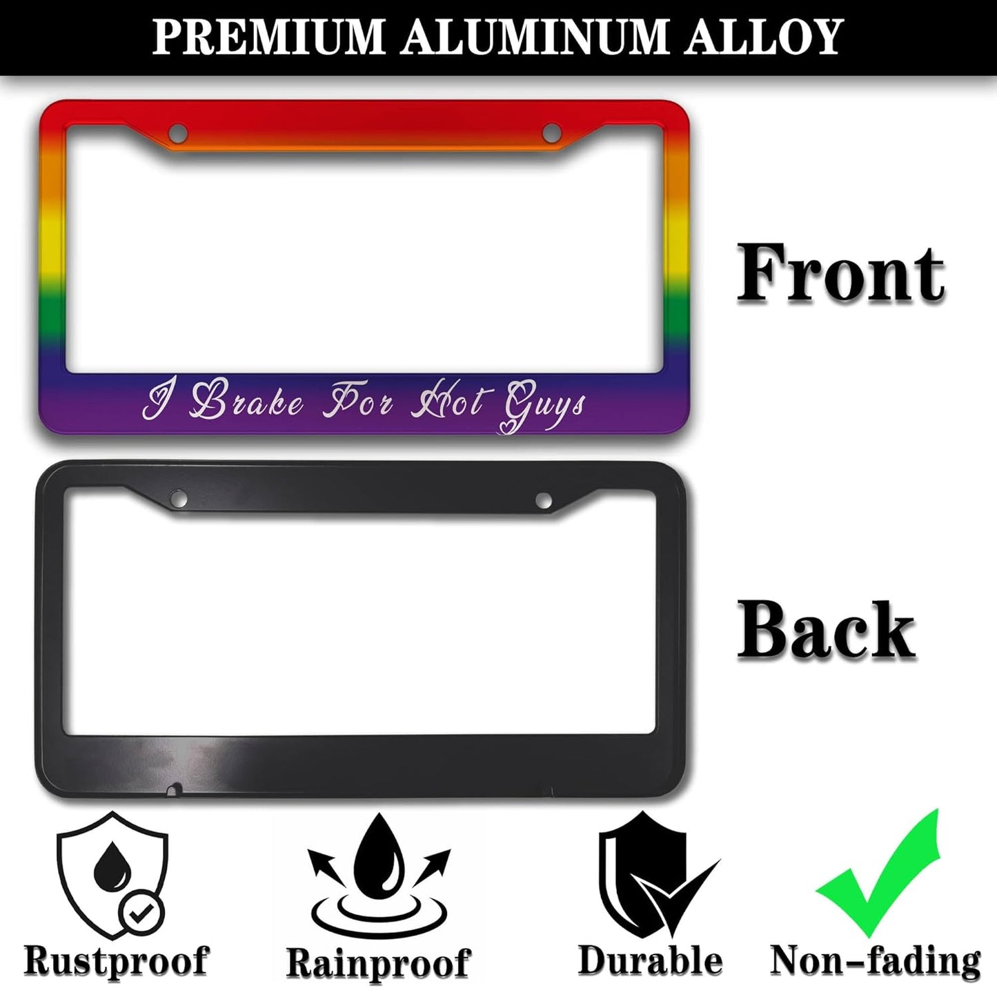 License Plate Frames for Men Rainbow Plate Cover for Car for Women Rainbow Gay Pride Aluminum Metal Car Accessory 2 Pack with Screw Covers Set