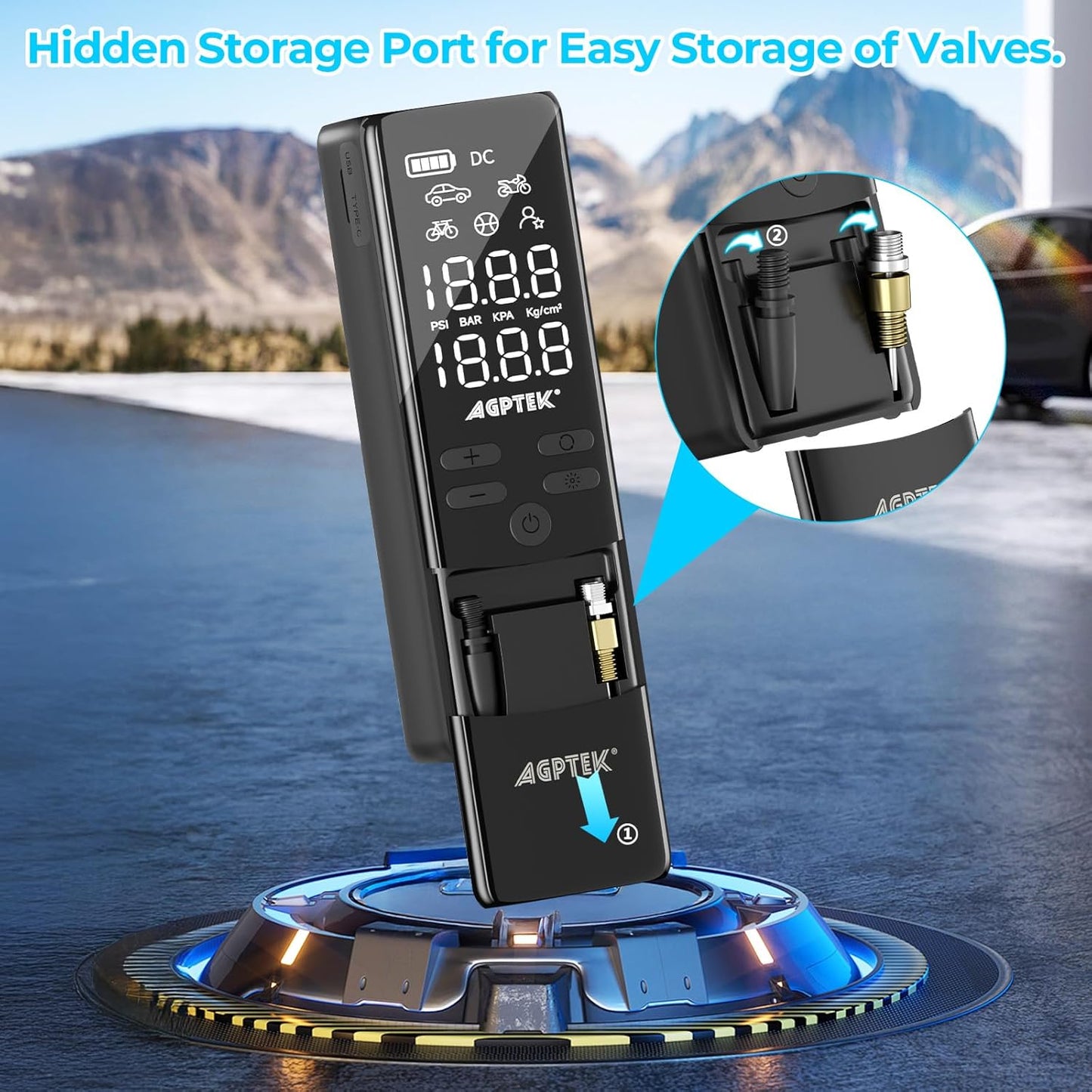 AGPTEK Tire Inflator Portable Air Compressor-150PSI & 5000mAh Tire Pressure Gauge Electric Air Pump,LCD Display with LED Light for Cars, Bikes & Motorcycle Tires, Balls