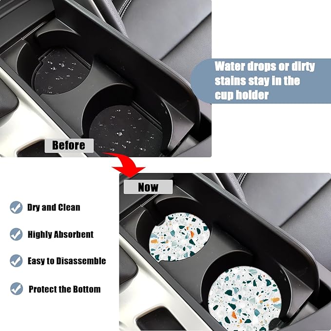 Car Cup Holder Coaster - Classic Italian Floor Venetian Natural Absorbent Ceramic Coaster, Car Coasters for Cup Holders, Auto Accessories for Women & Men, Pack of 2