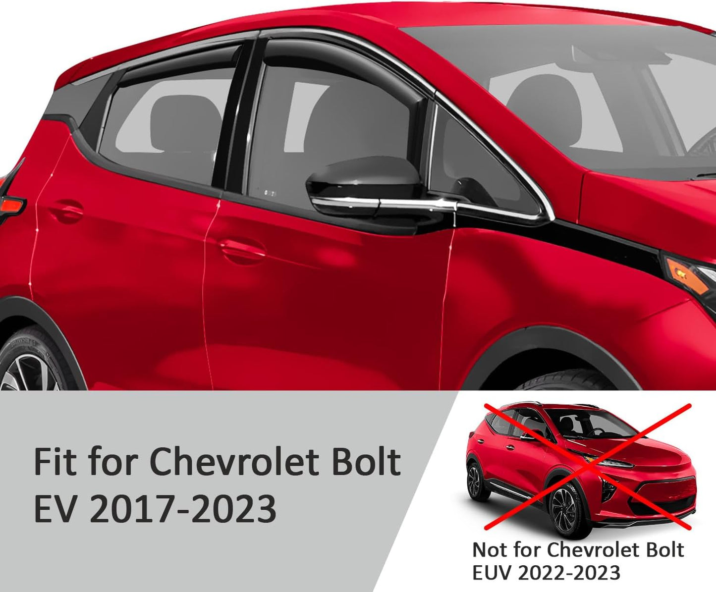 Voron Glass in-Channel Extra Durable Rain Guards for Chevrolet (Chevy) Bolt EV 2017-2023, Window Deflectors, Vent Window Visors, 4 Pieces - 200647