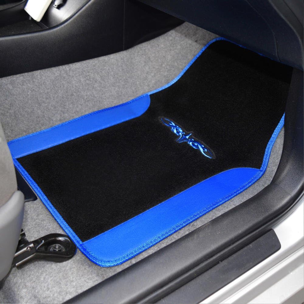BDK Premium Carpet Black & Blue Floor Mats for Cars - Universal Fit Interior 4-Piece Car Mats Full Set - Cute Car Accessories Interior Floor Covers for SUVs, Trucks,Van, & Car
