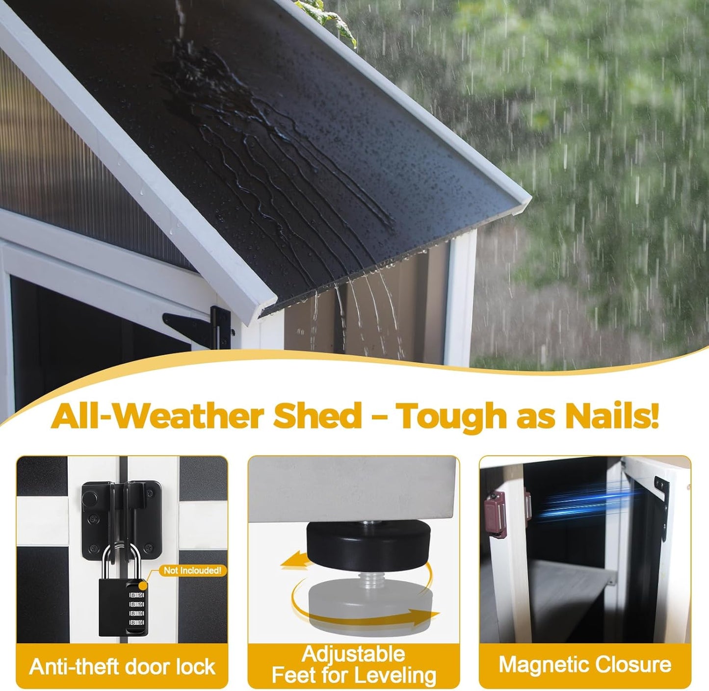 Outdoor Storage shed Small Storage shed with Floor Wooden Frame Lockable Metal Door Adjustable Shelves Cabinets Waterproof Large Capacity Storage Tool Cabinet Box for Backyard Garden Patio Lawn