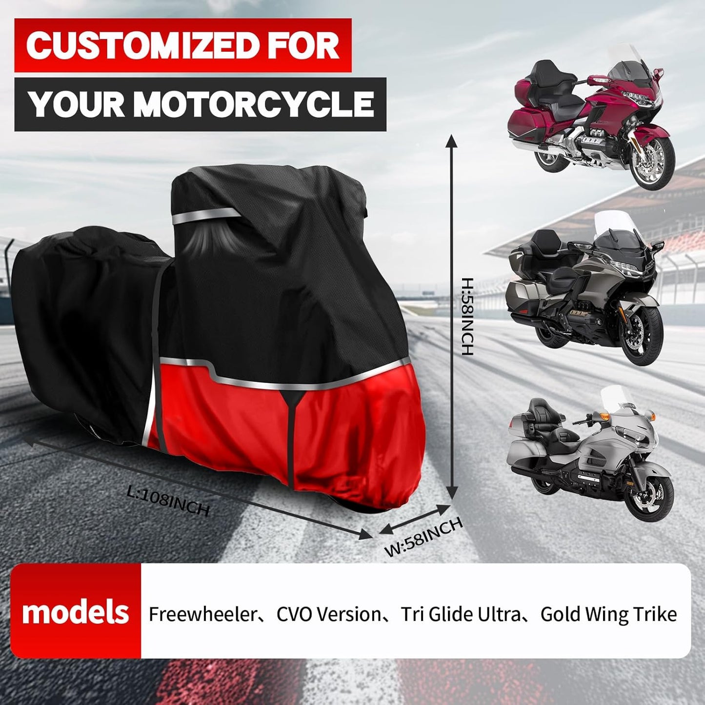 420D Motorcycle Cover Suitable for Honda GL1500, GL1800, Valkyrie Interstate, Oxford Cloth Waterproof Motorcycle Cover Easy to Clean Tear-Resistant All Weather Protection for Outdoor Protection