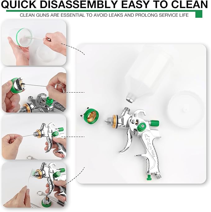 YUZES HVLP Paint Sprayer Gun with 1.4/1.7/2.0mm Nozzles, Easy to Use, Spray Paint Gun for Cars, Furniture, DIY Painting, Varnish and Top Coat, HVLP Paint Gun with Paint Sprayer Accessories (Green)