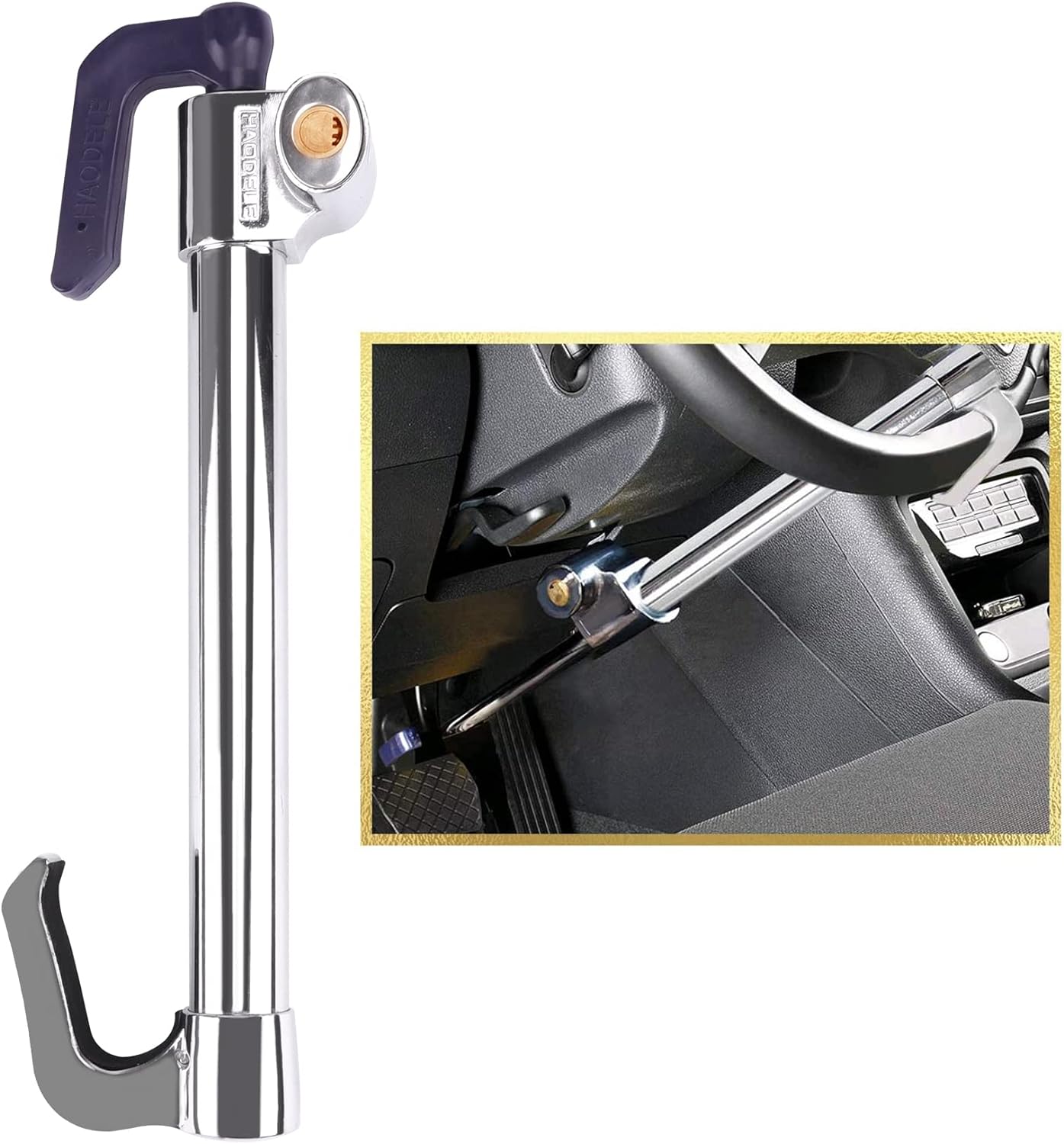 Tevlaphee Universal Steering Wheel Brake Lock Anti-Theft Retractable Double Hook Car Clutch Pedal Lock for Car Truck SUV Van Security with 3 Keys