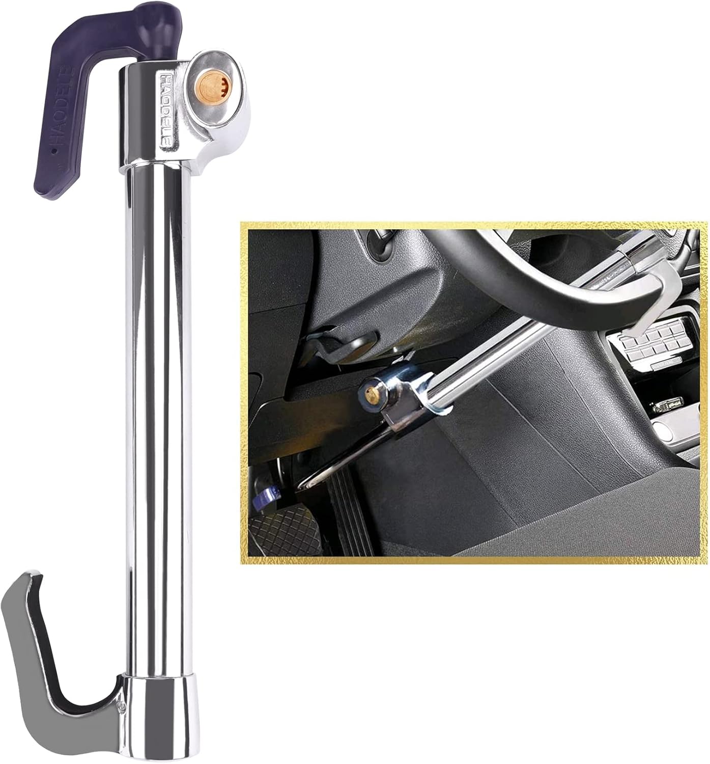 Tevlaphee Universal Steering Wheel Brake Lock Anti-Theft Retractable Double Hook Extended Car Lock Clutch Pedal for Car Truck SUV Van Security with 3 Keys(Extended)