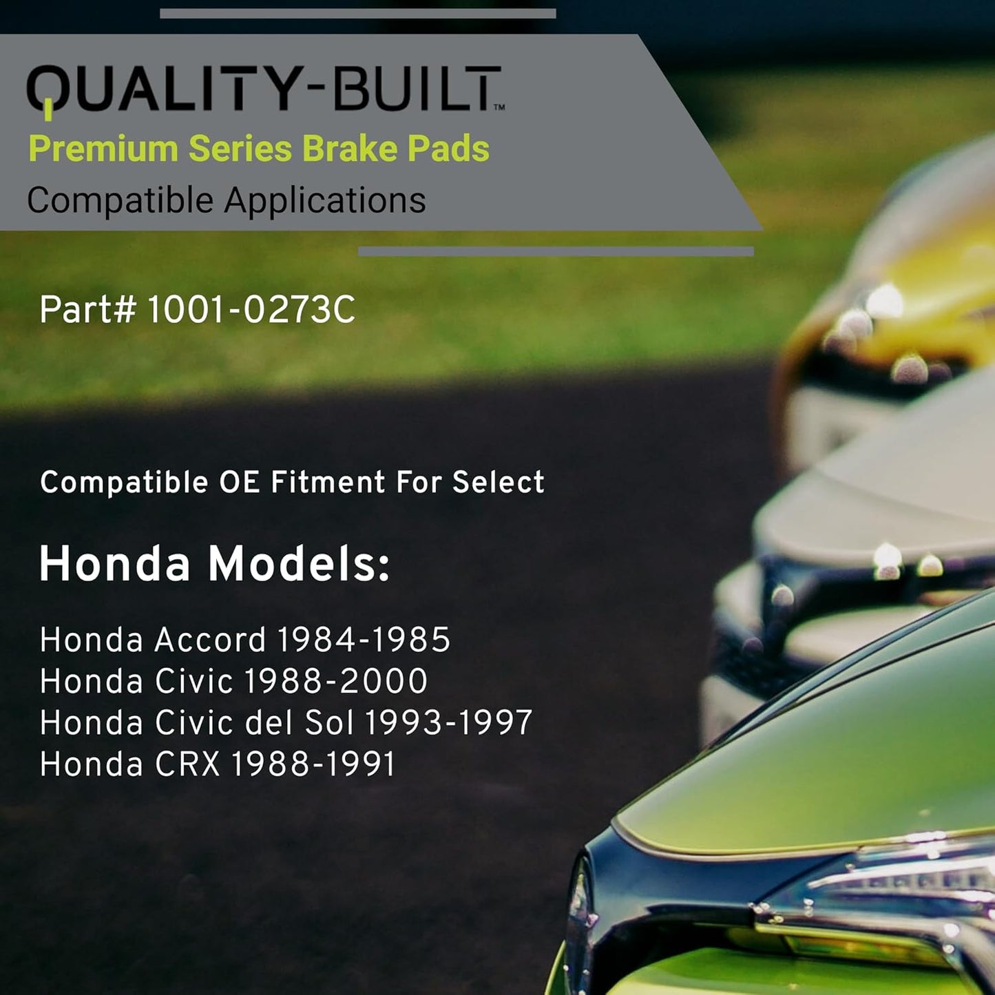 Premium Ceramic Front Brake Pads (1001-0273C) Compatible with Honda Accord 1984-1985, Honda Civic 1988-2000, Honda Civic del Sol 1993-1997, Honda CRX 1988-1991