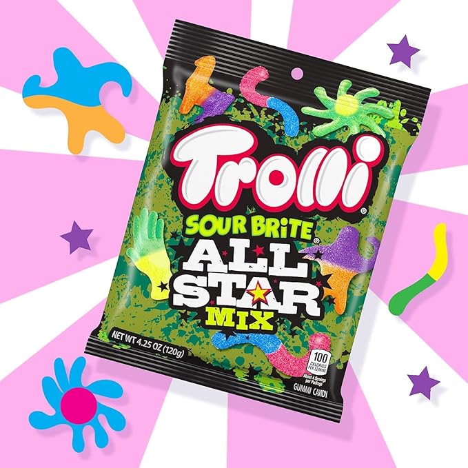 Trolli Sour Brite All Star Mix, Sour Gummy Candy, 4.25 Ounce Bags (Pack of 12)