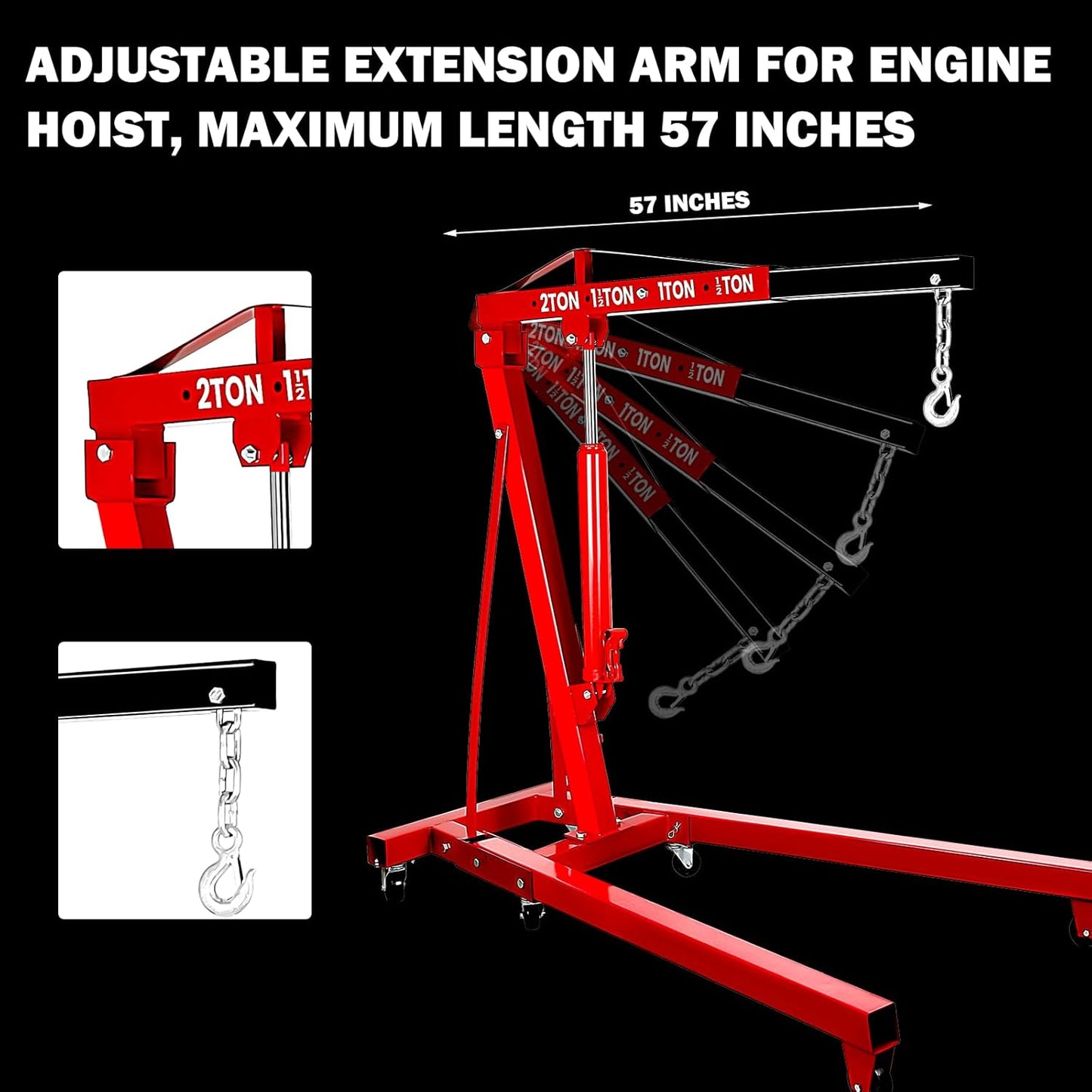 5000LBS Folding Hydraulic Engine Hoist with Lever, Heavy-Duty Cherry Picker Shop Crane with 6 Casters, Engine Lifter for Garage, Workshop & Warehouse, Red