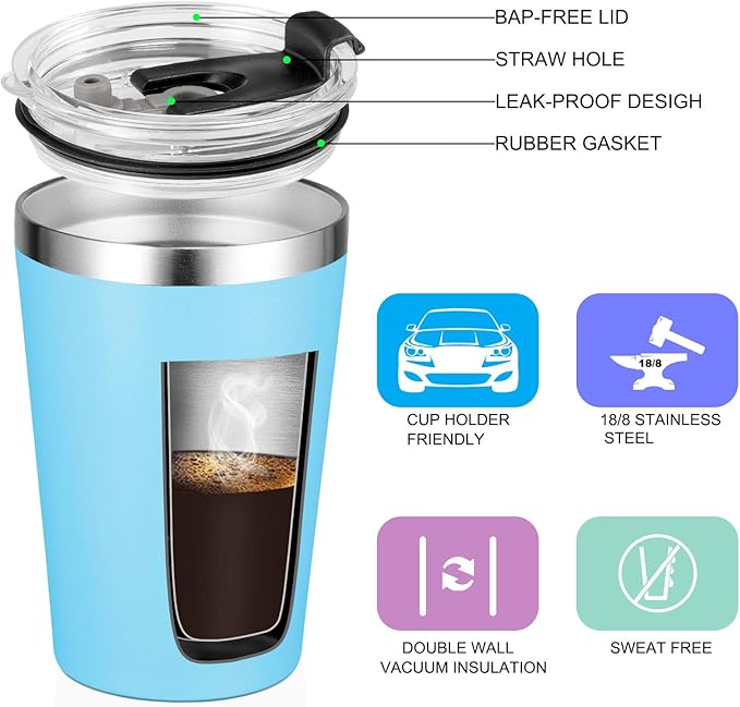 VEGOND 12oz Tumbler Stainless Steel Tumbler bulk Vacuum Insulated Double Wall Travel Tumbler with Lid and Straw Reusable Tumbler, Sky blue 12 Pack