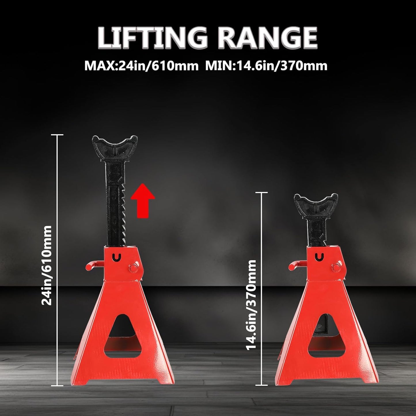 6 Ton (12,000 LBS) Automotive Jack Stands, Heavy Duty Steel Car Lifting Stand for Garages, Repair Shops, Adjustable Height 14.6"- 24", Red, 1 Pair