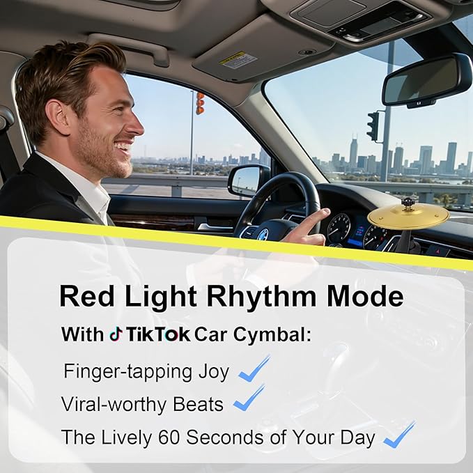 Car Cymbal Drum for Car Air Vent, Funny Musical Instruments Gadget for Music Lovers (Gold)