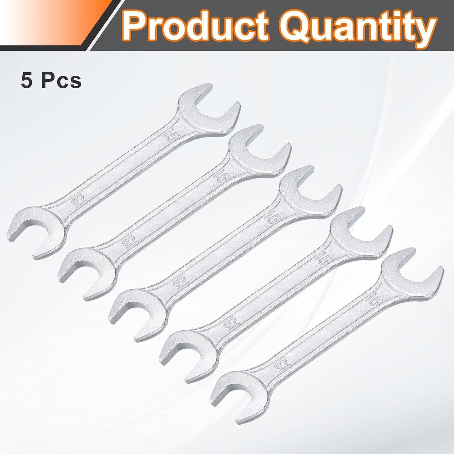 HARFINGTON 5pcs Double Open End Wrench 13mm x 15mm Metric 15 Degree Offset Angle Small Flat Head Wrench Galvanizing Open Ended Spanner for Automotive Repair Furniture Assembly