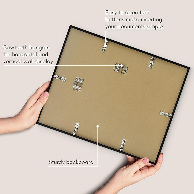 Americanflat 11.5x14 Diploma Frame with Shatter-Resistant Glass - Use as 8.5x11 Frame with Mat or Display 11.5x14 Document Without Mat - Legacy Collection - Certificate Frames for Wall - Black