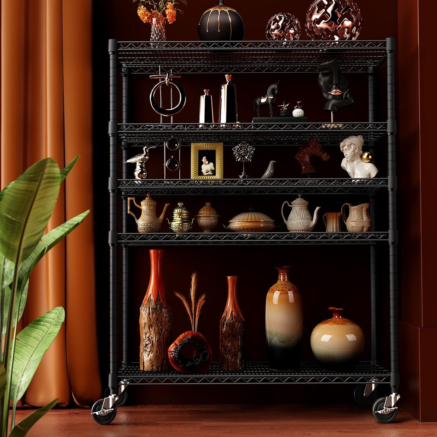 IZEUK Garage Shelving Wide Storage Shelves 5 Tier Metal Shelves Heavy Duty Adjustable Utility Shelf Rack Black 23.6" D x 53.1" W x 73.6" H