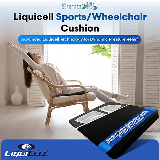 LiquiCell Sports Cushion - 2.5 Inch Thick Seat Pad for Tailbone, Hip & Lower Back Pain Relief - Ergonomic Comfort for Car, Office, Stadium & Wheelchairs- Better Than Gel, Foam or Air