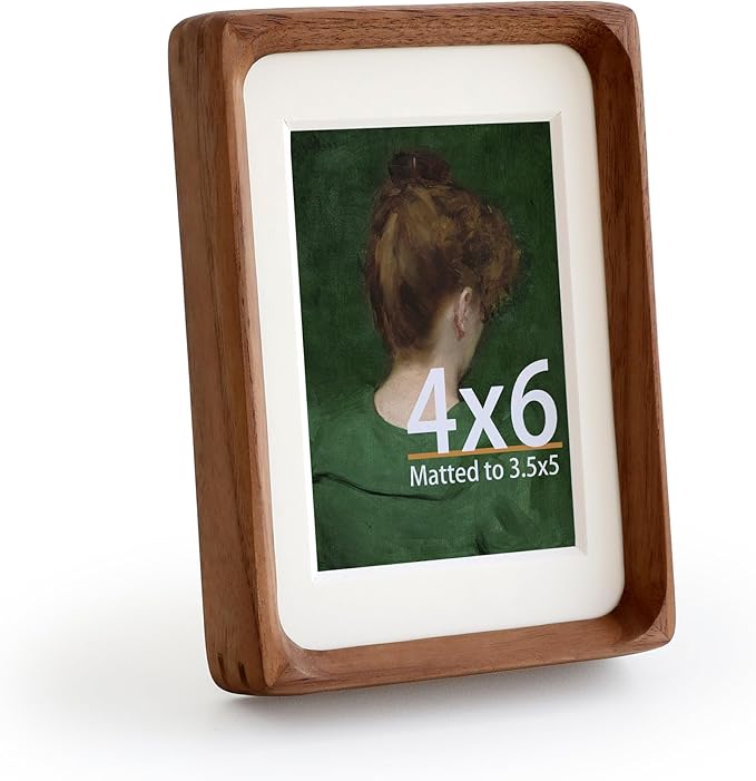 Natural Walnut Wood Picture Frame,Picture 3.5x5 with Mat or 4x6 Without Mat,Standing Desk Photo Frame 4 by 6,Plexiglass,Tabletop or Wall Display