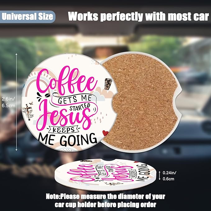 Car Cup Holders Coasters - Funny Coffee Lover Absorbent Ceramic Coaster, Car Coasters for Cup Holders, Auto Accessories for Women & Men, Pack of 2