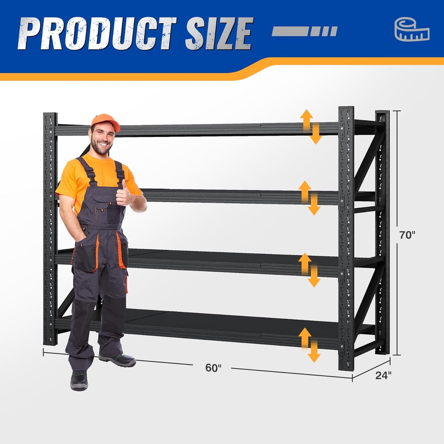 60" W Storage Shelves 5000lbs Garage Metal Shelving Heavy Duty Garage Shelves Adjustable Storage Shelves for Industrial, Factory, (60" W X 24" D X 70" H)