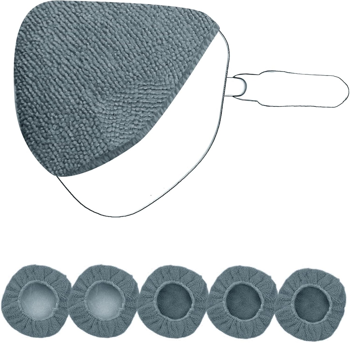 XINDELL 5 Pack Microfiber Pads – Replacement Heads Cover for Xindell Windshield Cleaner Tools. Washable & Reusable Triangle Pads (Grey). Fits Window Reach Tool - Handle Not Included
