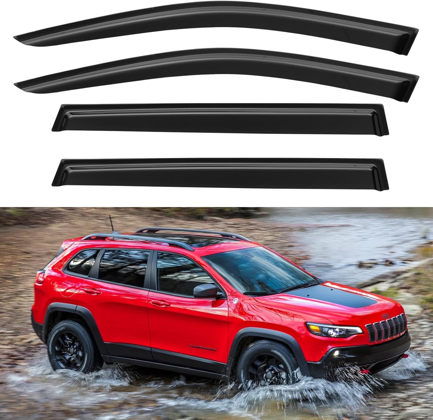 Window Visors Rain Guards for 2014-2023 Jeep Cherokee, Out-Channel Window Vent Wind Deflectors Visors Shades for 14-23 Cherokee