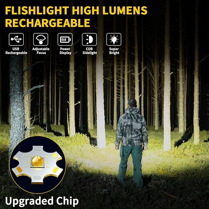 Rechargeable Flashlights High Lumens, 7Mode Super Bright Flashlight Powerful, Adjustable Tactical Flash Light High Powered, LED Flashlights for Home Emergency Hunting Camping Essentials Gear