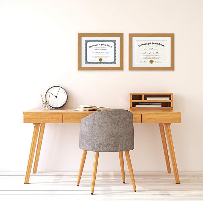 Americanflat 11x14 Diploma Frame with Shatter-Resistant Glass - Set of 2 - Use as 8.5x11 Frame with Mat or Display 11x14 Documents Without Mat - Legacy Collection - Certificate Frames - Dark Oak
