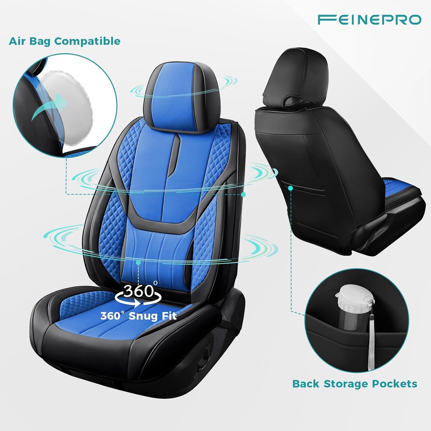 Car Seat Covers Full Set - Universal Seat Covers for Cars SUV Truck – Faux Leather Automotive Seat Covers, Breathable & Waterproof Front and Rear Seat Protectors, Fit for Most Cars-BlackBlue