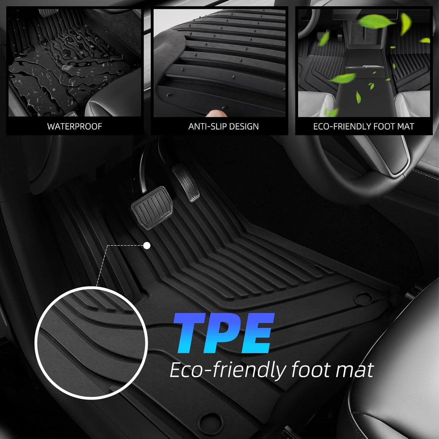 Tesla Model Y Floor Mats for Tesla Model Y 2020-2024,TPE All Weather Custom Fit Floor Liner 1st and 2nd Row Car Liners,Tesla Interior Accessories (Model Y Floor Mats 3PCS)