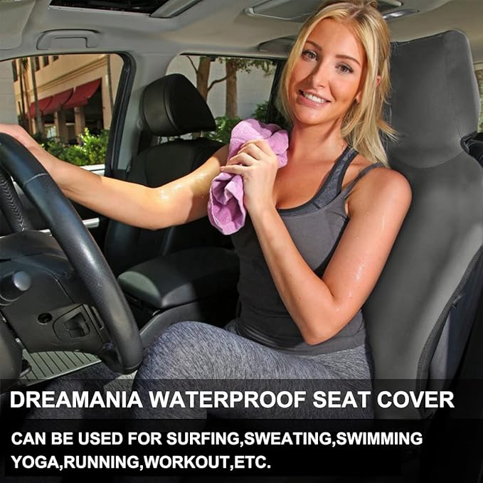 Waterproof Seat Cover, 2pcs Upgraded Sweat Carseat Protector, Perfect for Universal Anti-Slip Car Truck SUV Seat, Ideal for Surfing Yoga Gym Workout, Grey