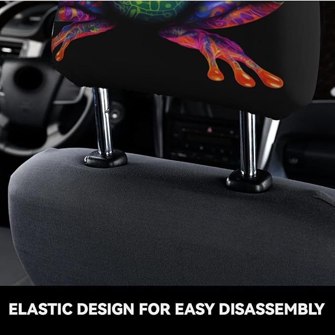 Dujiea 2 Pack Colorful Peace Frog Car Headrest Covers, Universal Soft Car Seat Head Rest Cover Protector, Vehicle Accessories Fabric Headrest Cover for Cars Vans Trucks